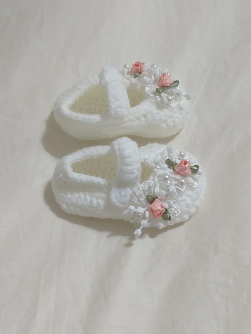 White Crochet Mary Jane Slippers